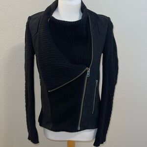 Helmut Lang Size Small Black Wool-Blend double full-zipper knit sleeve blazer